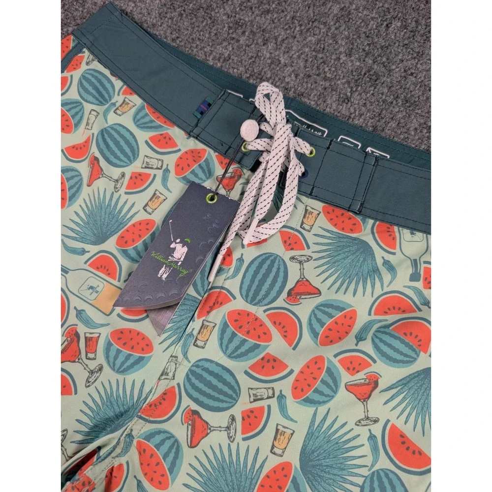 William Murray Boardshorts Mens 32 Green Watermelon Cocktail All Over Print NWT.